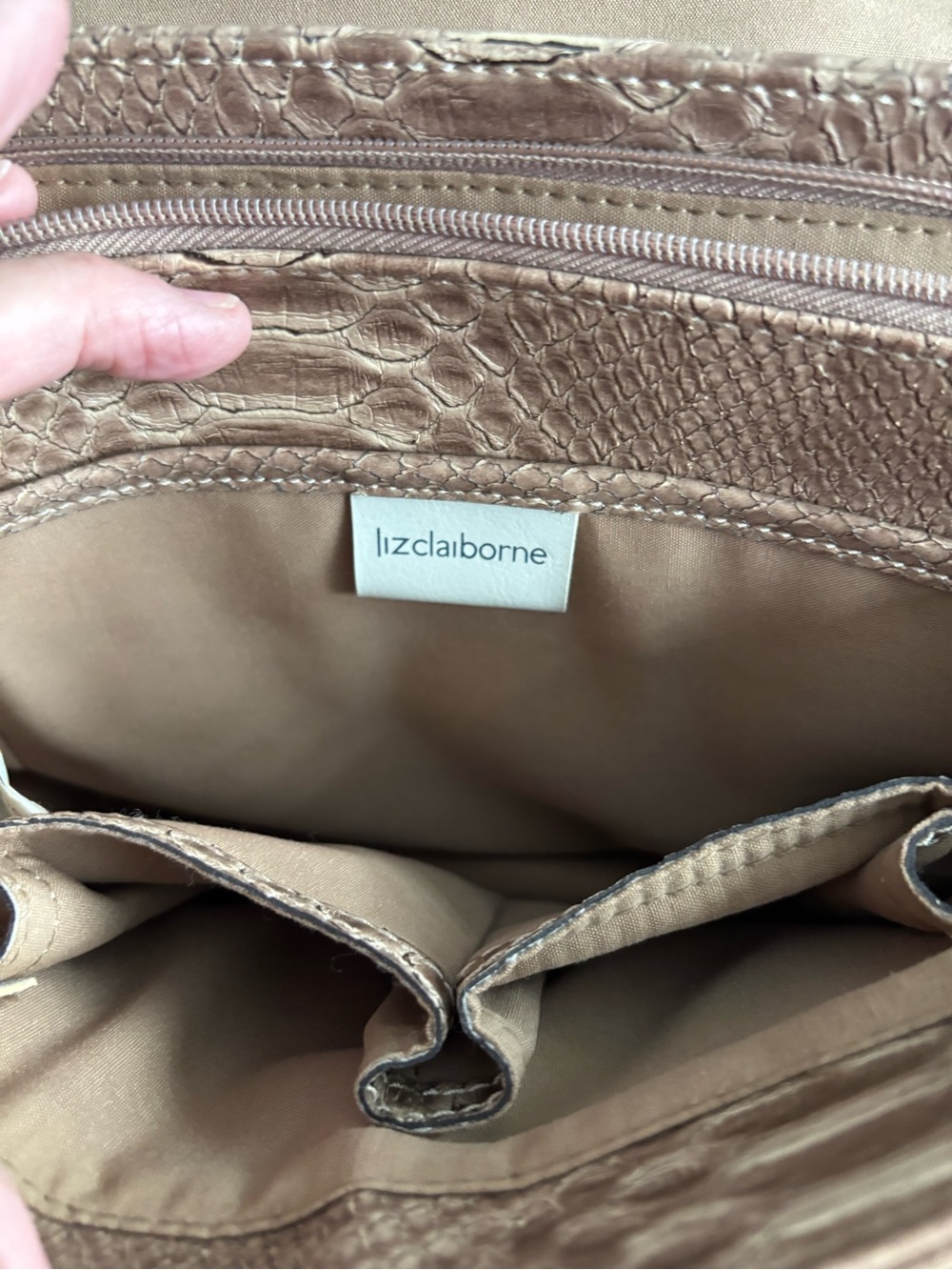 Liz Claiborne Metallic Snake-Embossed Crossbody in Bronze